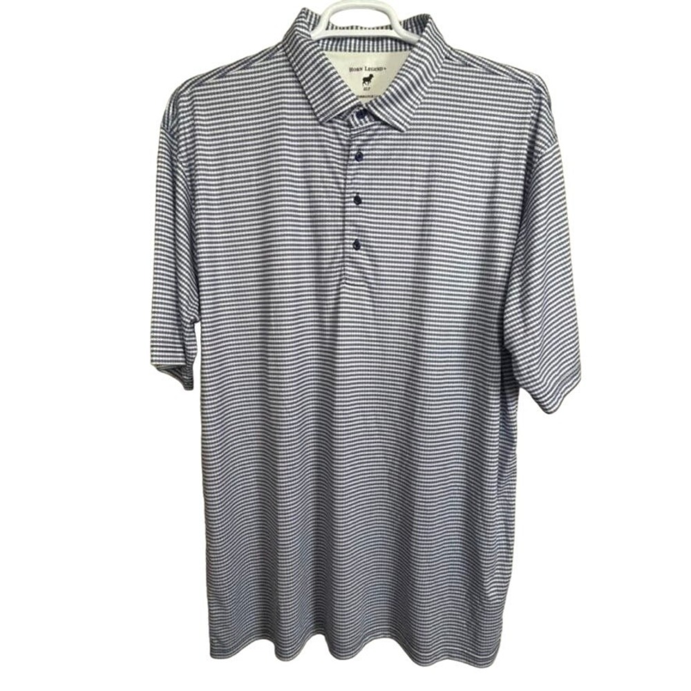 Horn Legend Polo Shirt XLT Blue White‎ Stripe Performance Golf Big & Tall
